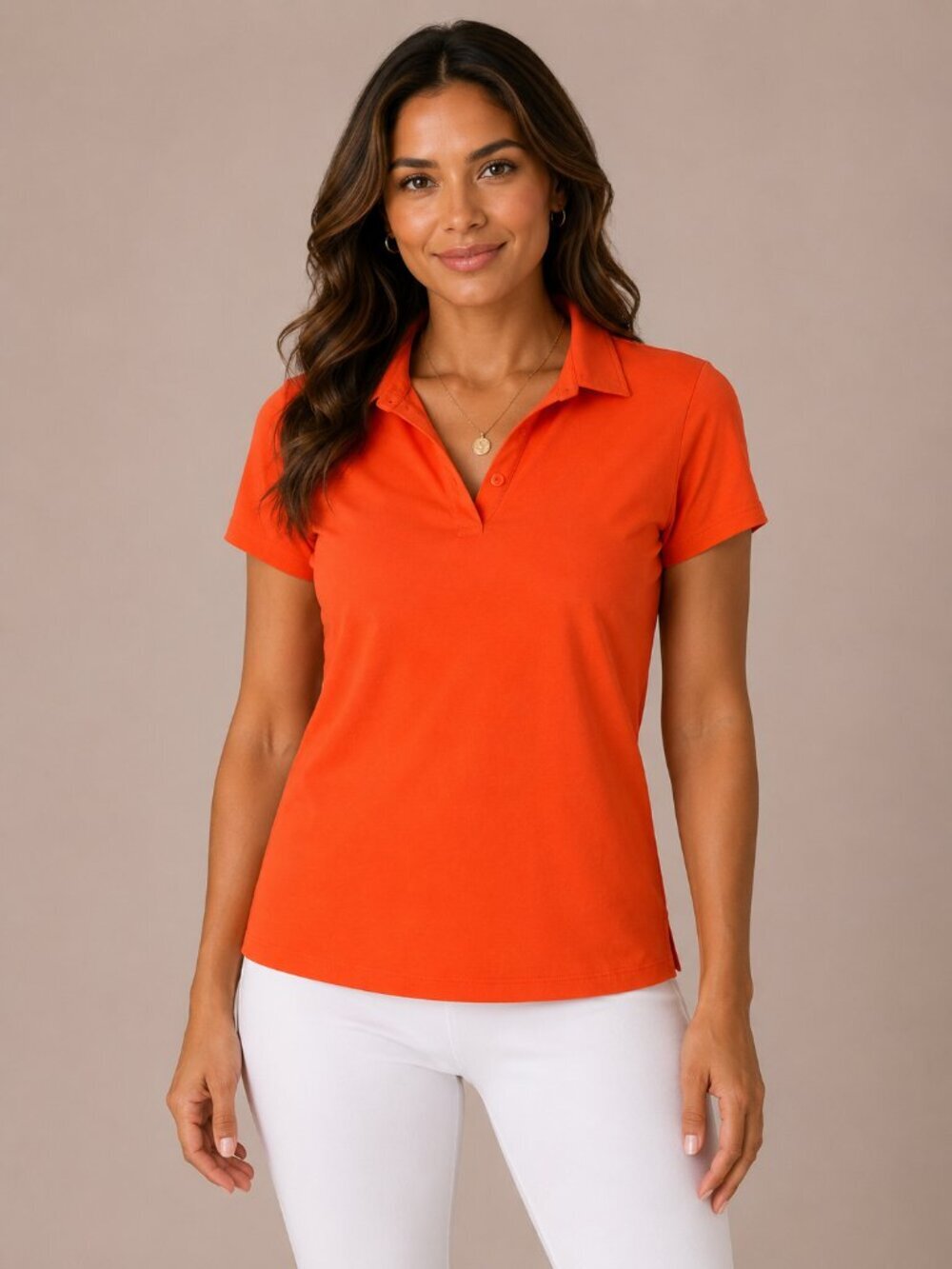 All In Motion Bright Orange Stretch Polo Athleisure Golf Tennis Top S
